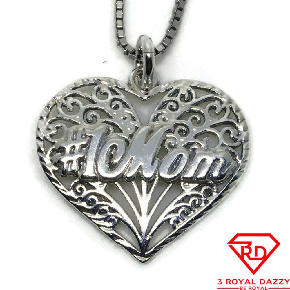Heart #1 Mom 3D Pendant 925 Sterling Silver